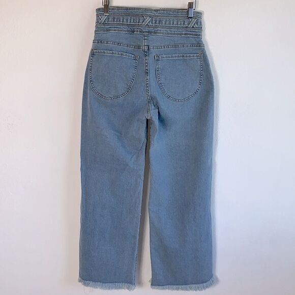 Lola Jeans Reese High Rise Belted Paper Bag Cropped Wide Leg Raw Hem Jeans Sz 27 - Picture 7 of 12